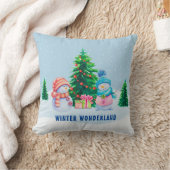 ウィンターワンダーランド雪だるまカップル装飾用クッション クッション (ブランケット)