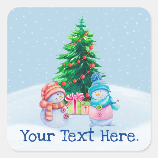 ウィンターワンダーランド雪だるまシール スクエアシール (正面)