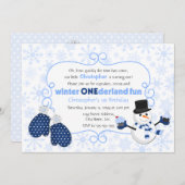 ウィンターワンダーランド雪だるま誕生日 招待状 (正面/裏面)