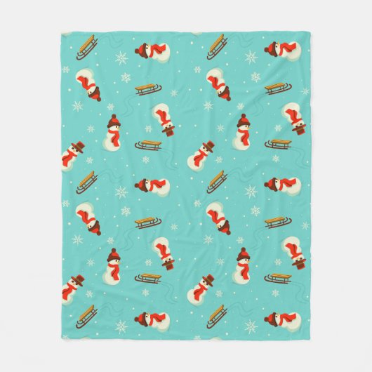 ウィンターワンダーランド雪だるま フリースブランケット (正面)