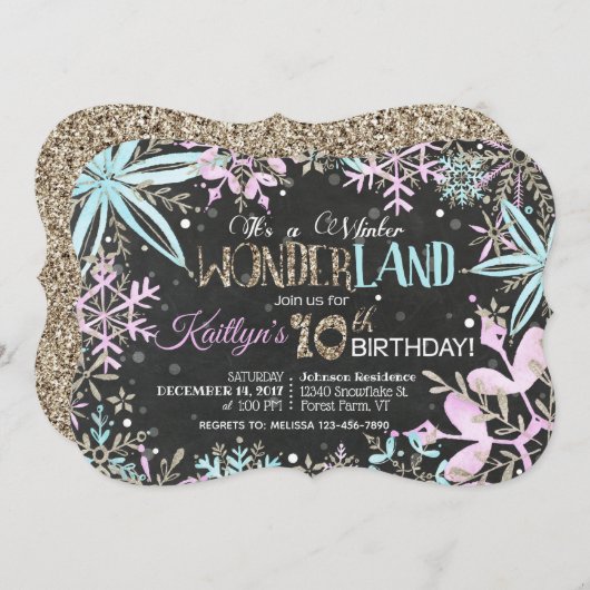 ウィンターワンダーランド雪のかがり誕生日 シーズンカード (正面/裏面)