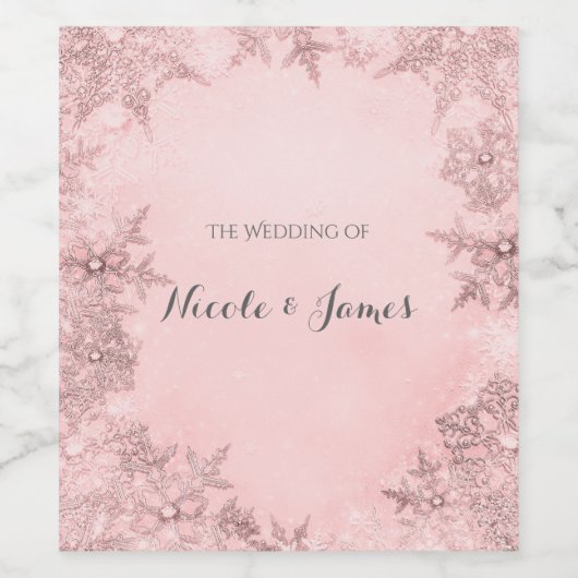 ウィンターワンダーランド雪の結晶ピンクワエレガントイン ワインラベル (シングルラベル)