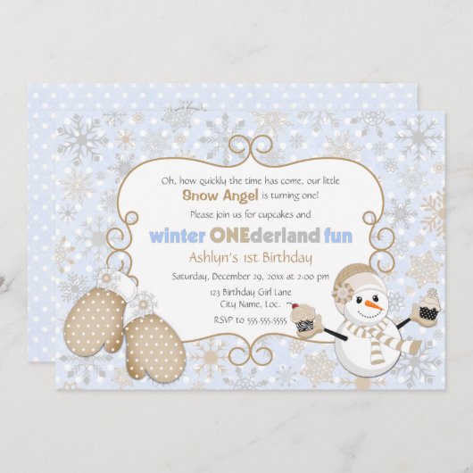 ウィンターワンダーランド1回目の誕生日 招待状 (正面/裏面)