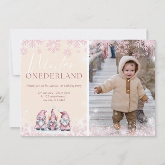 ウィンターワンダーランド1歳の誕生日招待状の女の子 招待状 (正面)