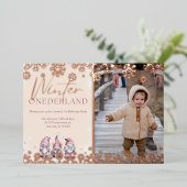 ウィンターワンダーランド1歳の誕生日招待状の女の子 箔招待状 (立ち正面)