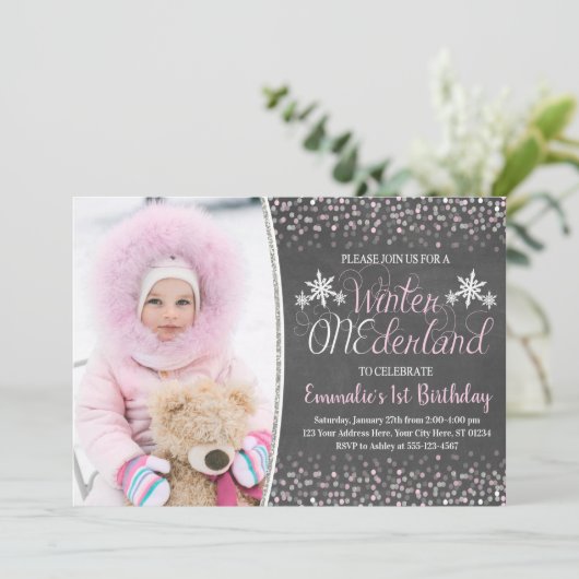 ウィンターワンダーランド1歳の誕生日招待状 招待状 (スタンド正面)