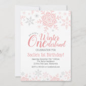 ウィンターワンダーランド1stバースデーガールピンクシルバー 招待状 (正面)