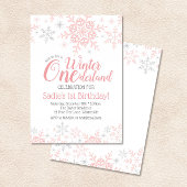 ウィンターワンダーランド1stバースデーガールピンクシルバー 招待状