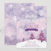 ウィンターワンダーランド1st誕生日パーティの招待状 招待状 (正面/裏面)