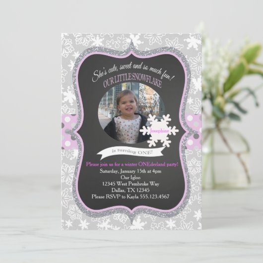 ウィンターワンダーランド1st誕生日招待状ガール 招待状 (スタンド正面)