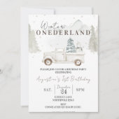 ウィンターワンダーランド1st誕生日、ボーイファースト誕生日 招待状 (正面)