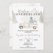 ウィンターワンダーランド1st誕生日、ボーイファースト誕生日 招待状 (正面/裏面)