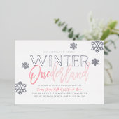 ウィンターワンダーランド1thバースデーピンクシルバー 箔招待状 (立ち正面)