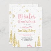 ウィンターワンダーランド2nd誕生日招待状 – 少女 招待状 (正面/裏面)
