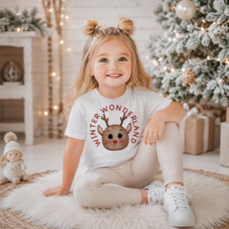 ウィンターワンダーランド かわいいトナカイ キッズTシャツ トドラーTシャツ