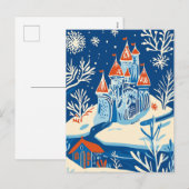 ウィンターワンダーランド、アイスキャッスル、ホリデーフォークアート シーズンポストカード (正面/裏面)