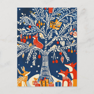 ウィンターワンダーランド、アニマルカード、ホリデーフォークアート シーズンポストカード