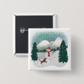 ウィンターワンダーランド – クリスマス雪だるま 缶バッジ (正面&裏面)