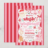 ウィンターワンダーランド クリスマス コケットボウ 誕生日 招待状 (正面/裏面)