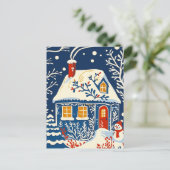 ウィンターワンダーランド、コテージ、ホリデーフォークアート シーズンポストカード (スタンド正面)
