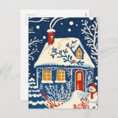 ウィンターワンダーランド、コテージ、ホリデーフォークアート シーズンポストカード (正面/裏面)