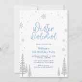 ウィンターワンダーランド – シルバーボーイ誕生日招待状 招待状 (正面)