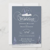 ウィンターワンダーランド ダスティーブルー パイン スノー ウェディング 招待状 (正面)