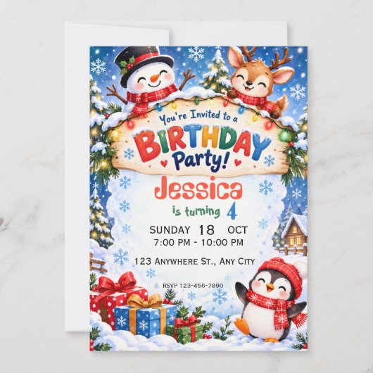 ウィンターワンダーランド バースデー招待状 招待状 (正面)