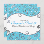 ウィンターワンダーランド ブルー＆シルバー スワール ブライトブルー 招待状 (正面/裏面)