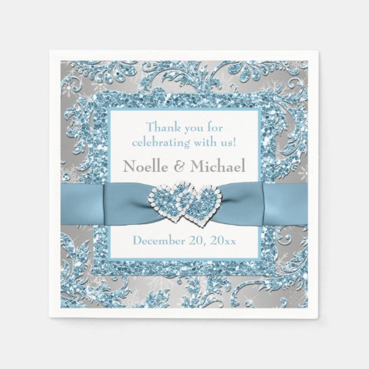 ウィンターワンダーランド、参加ハート紙ナプキンス スタンダードカクテルナプキン (正面)