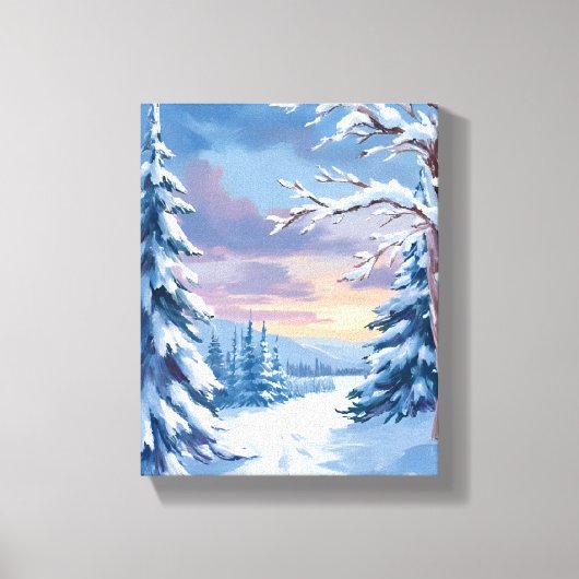 ウィンターワンダーランド | 山の雪の自然画 キャンバスプリント (正面)