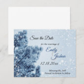 ウィンターワンダーランド　雪と松の木のウェディング セーブザデート (正面/裏面)