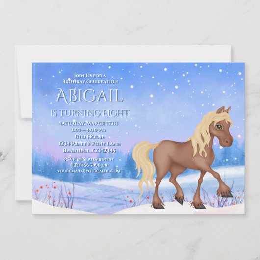 ウィンターワンダーランド 馬と雪の誕生日 招待状 (正面)