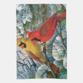 ウィンターワンダーランド（鳥）ショウジョウコウカンチョウバードクリスマス キッチンタオル (縦)