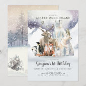 ウィンターワンダーランド 1歳の誕生日パーティーの招待状 (正面/裏面)