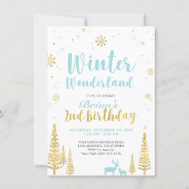 ウィンターワンダーランド - 2歳の誕生日おめでとう - 男の子 招待状
