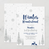 ウィンターワンダーランド 3歳 男の子 誕生日招待状 招待状 (正面/裏面)