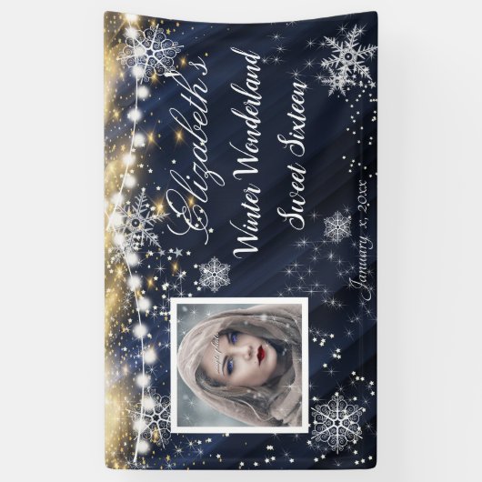ウィンターワンダーランドSweet sixteenスノーフレークスブルー 横断幕 (縦)