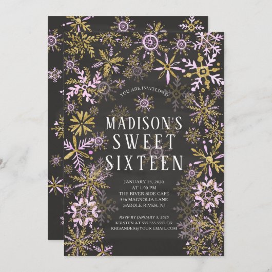 ウィンターワンダーランドSweet sixteen誕生日パーティー 招待状 (正面/裏面)