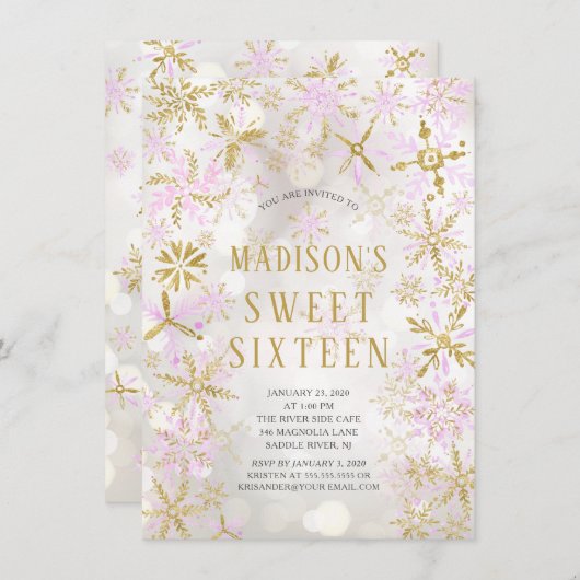 ウィンターワンダーランドSweet sixteen誕生日パーティーInv 招待状 (正面/裏面)