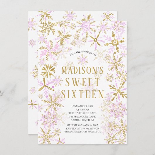 ウィンターワンダーランドSweet sixteen誕生日パーティーInv 招待状 (正面/裏面)