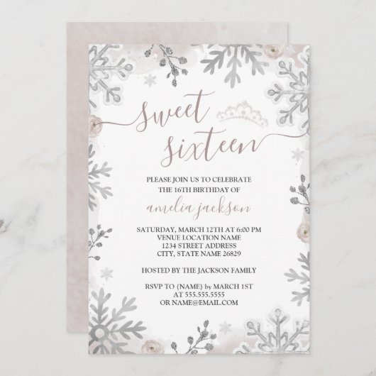 ウィンターワンダーランドSweet sixteen赤面ティアラ 招待状 (正面/裏面)