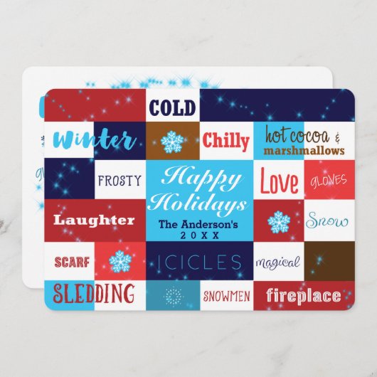 ウィンターワードおもしろいタイポグラフィホリデーカード シーズンカード (正面/裏面)