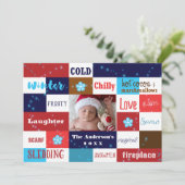 ウィンターワードおもしろいタイポグラフィホリデーフォトカード シーズンカード (スタンド正面)