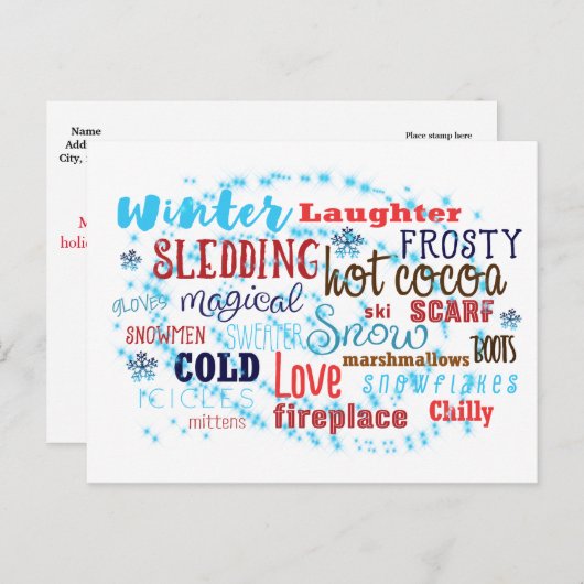 ウィンターワードおもしろいタイポグラフィホリデーポストカード シーズンポストカード (正面/裏面)