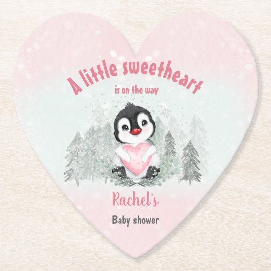 ウィンターヴァレンティーンズガールベビーシャワーハート紙 ペーパーコースター (正面)