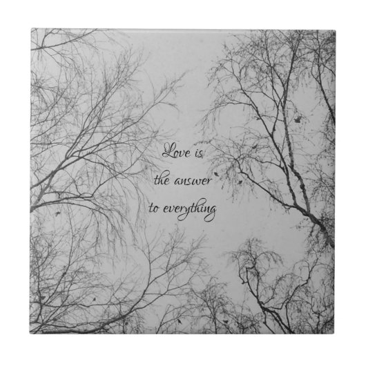 ウィンター樺の木ツリーウィズリトルバードラブ引用文 タイル (正面)