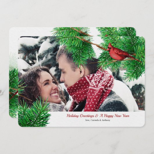 ウィンター深紅色ズフォトホリデーカード シーズンカード (正面/裏面)