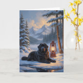 ウィンター湖凍っていのニューファンドラ絵を描ンド犬 カード (黄色い花)