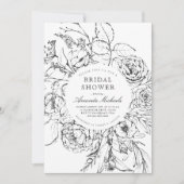 ウィンター白黒ミニマリストフローラブライダルシャワー 招待状 (正面)